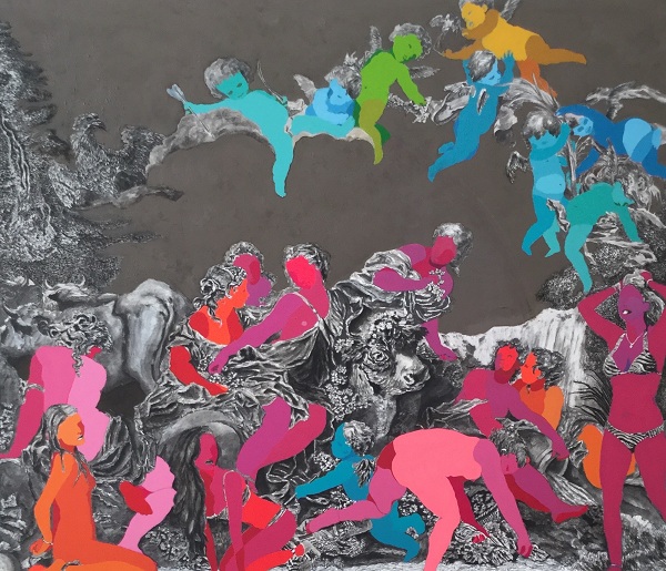 Gazi Sansoy, Yüzsüzler serisi -Faceless Series, 128 x 152 cm, tuval üzeri karisik teknik, 2016