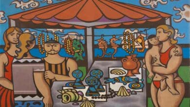 4-Nurullah Berk, Avşa'da Pazar, 1972, Tuval üzerine yağlıboya, 100 x 120 cm